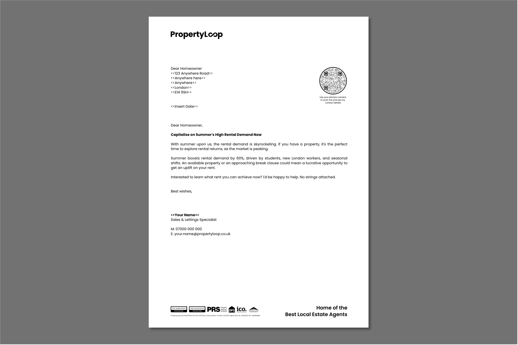Lettings Touting Letter - Capitalise on Summers High Rental Demand Now