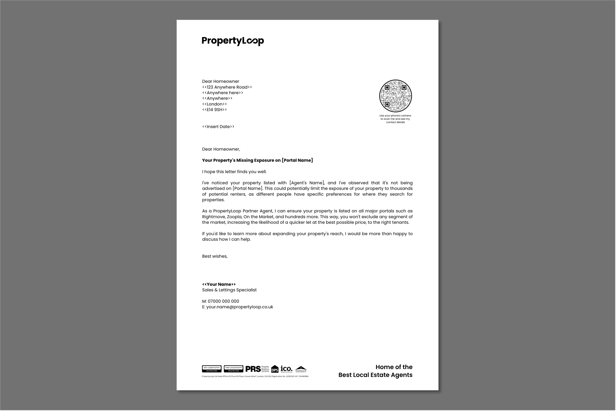 Lettings Touting Letter - Your Propertys Missing Exposure on [Portal Name]